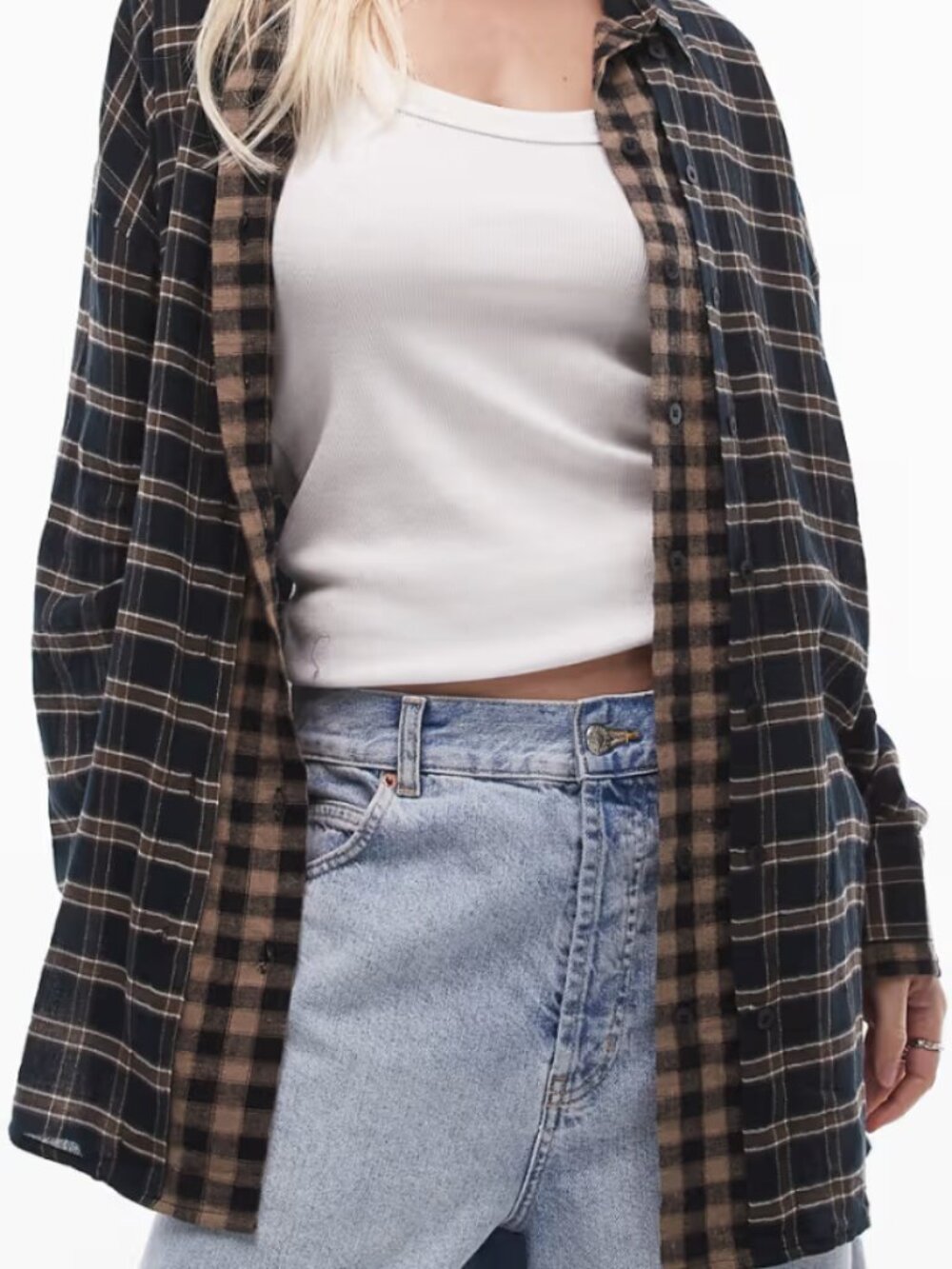 Double Layer oversized Plaid Collared Shirt